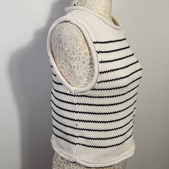 Zara Top Women Black Striped Knit Sleeveless Rolled Hem Cropped Size M Casual - Picture 6 of 14